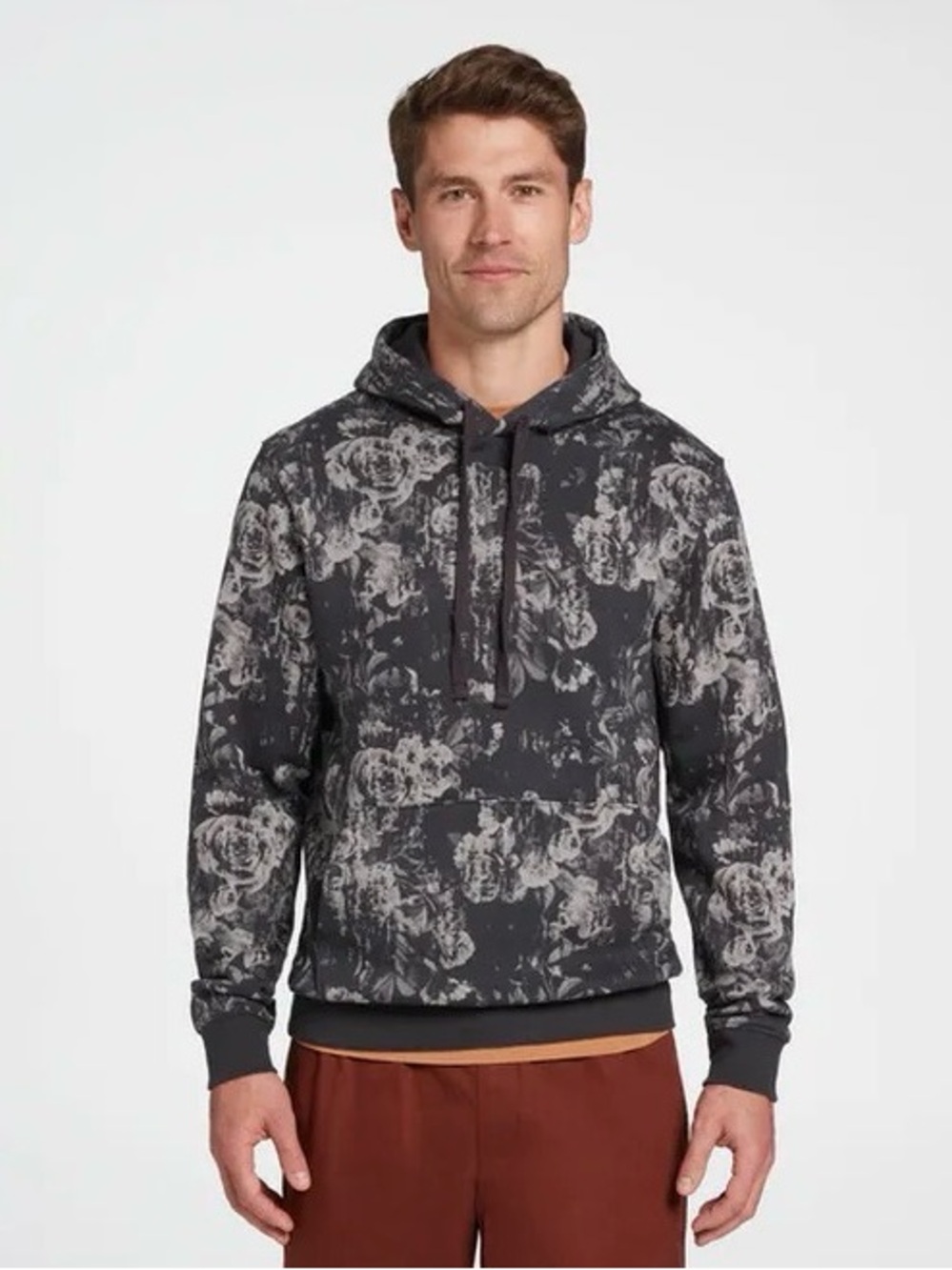 VRST Men's Classic Fleece Hoodie Monochromatic Floral Grey grey and black Medium